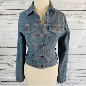 Crest Jeans Company denim jacket red accent short